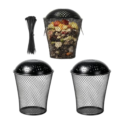 3PCS Worm Compost Bins with Lids, In Ground Metal Mesh Composters