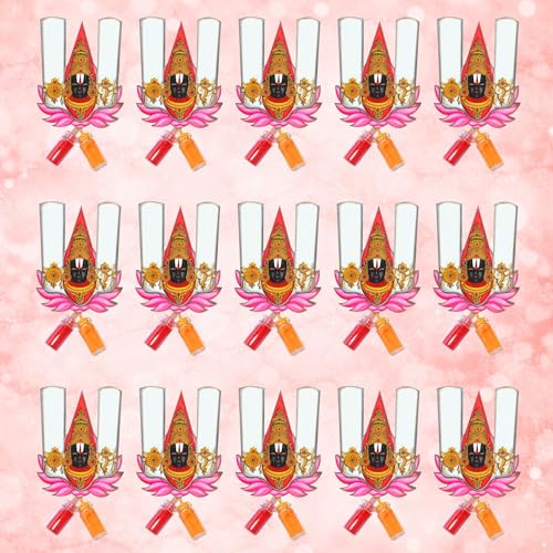 Image of CraftVatika Haldi Kumkum Return Gifts in Bulk Festive Decor, Pasupu Haldi Bottle Tirupati Balaji Cutout, Thamboolam Return Gifts for Wedding, Pooja, Navratri Diwali Babyshower Gift for Family (15 Pcs)