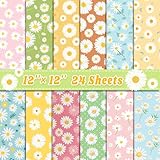 Feivando 24 Sheets Daisy Scrapbook Paper 12'' × 12'' Double-Sided Spring Summer Flower Pattern Paper Decorative Decoupage Cardstock for DIY Card Craft Making Scrapbook Supplies