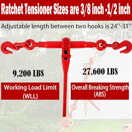 Image of 3 /8'' to 1 /2'' Chain and Binder Kit, Ratchet Load Binder with Work Load Limit 9200 LBS, 3 /8''x10 FT Grade 70 Chain with Working Load Limit 6600 LBS for Heavy Duty Cargo Flatbed Trailers