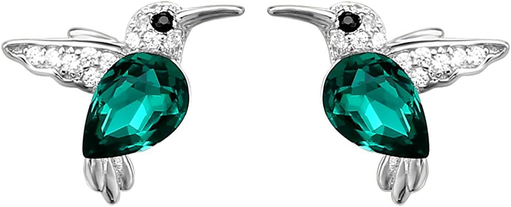 Jewever 925 Sterling Silver Hummingbird Ear Studs Blue Cubic Zirconia Earrings for Women Jewelry Gift Silvery