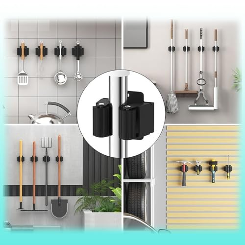 Miniatura 7 de Fish Dragate 6 Pcs Colgador Escobas Y Fregonas,Soporte Escobas Adhesivo,Con Materiales De Instalación,Organizador Herramientas Para Muebles, Cocina, Baño, Jardín,Negro