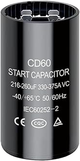 216-260 uf/MFD CD60 Round Start Capacitor ±20% 50/60 Hz 330-375 VAC Round Motor Well Pump Start Capacitor (216-260 uf/MFD, 1)