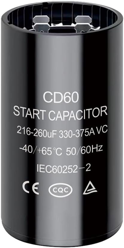 216-260 uf/MFD CD60 Round Start Capacitor ±20% 50/60 Hz 330-375 VAC Round Motor Well Pump Start Capacitor (216-260 uf/MFD, 1)