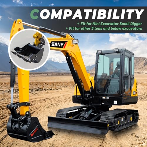 Image of 200mm Narrow Trench Bucket Fit for Mini Excavator Small Digger #Replace for Typhon Mini Excavator and Other 3 tons and Below Excavator Machine, Glossy Black