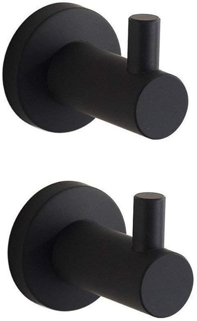 CASEWIND Black Towel Hook, Bathroom Wall Hooks, 2 Pack Coat Hooks for Robe Matt SUS 304 Stainless Steel Wall Mounted