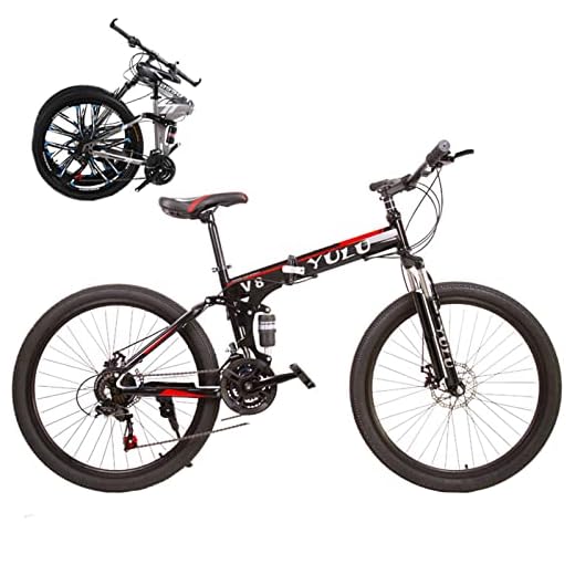 Bicicleta dobrável portátil para adultos bicicletas dobráveis para adultos bicicleta de montanha dobrável com garfo de suspensão engrenagens de 66 cm bicicleta dobrável bicicleta da cidade moldura de aço de alto carbono, preto/raios, 21