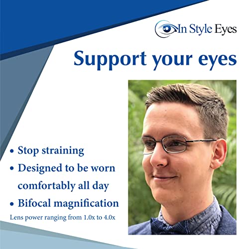 In Style Eyes Enda Middle - Italian Design Bifocal Magnification Reading Glasses - Wired Metal Frame, Non-Polarized Lens - Brown - 4.0X #TOP1