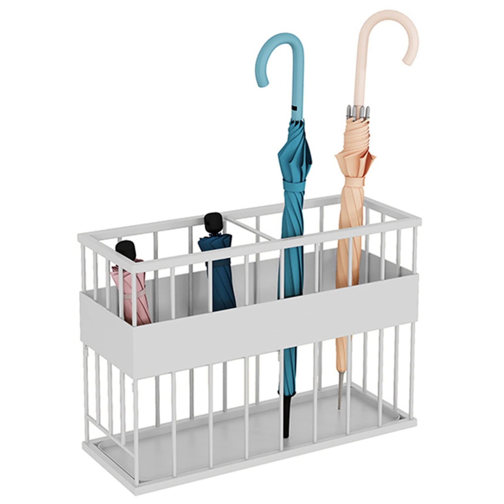 FCXWEVR Large Umbrella Stand Holder for Commercial Use 2 Layer Umbrella Rack with Drip Tray White Rectangular Design for Lobby or Hallway Entryway