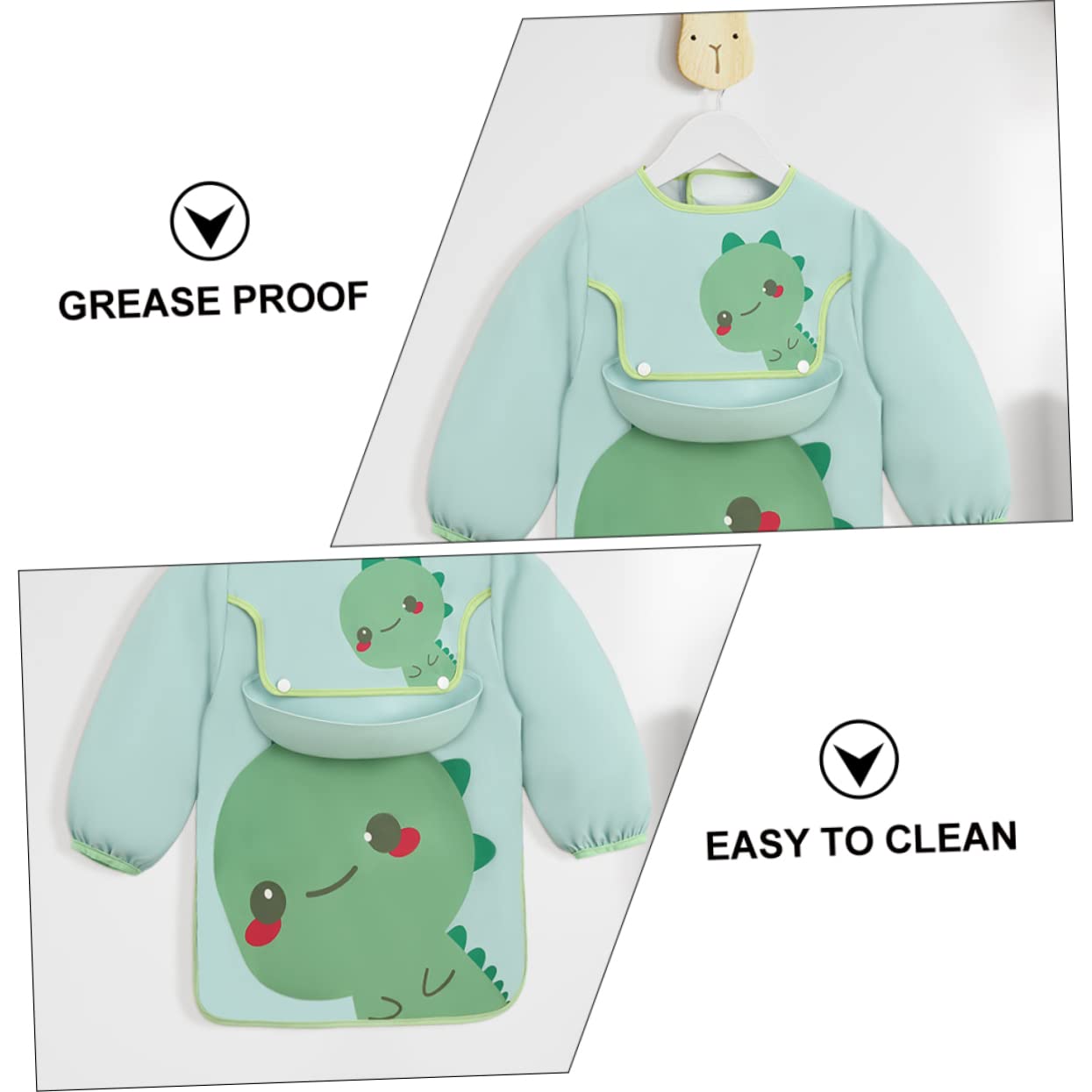 Abaodam 3st Lätzchen Cartoon- -schürzen Produkte Strapazierfähiger Kittel Für Kleinkinder Mit Latz Säuglingskittel Zum Essen Kunstkittel Mit Langen Ärmeln Polyester Green