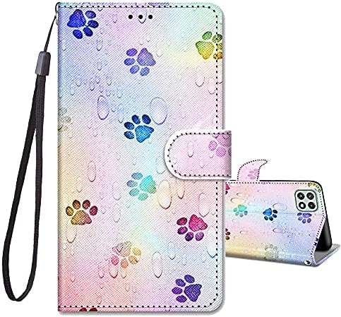 JRIANY For Samsung Galaxy A22 5G Phone Case, PU Leather Book Wallet Case with Card Slots ShockProof Cute Animal Pattern Cover Full Protection Folio Flip Case Compatible with Galaxy A22 5G, Pawprint