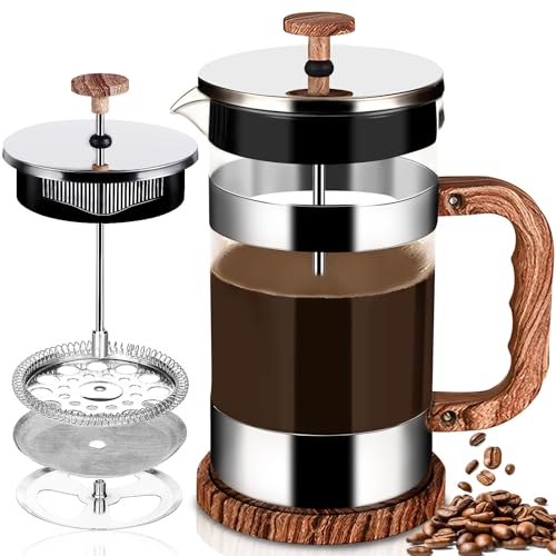 GUHAOOL French Press koffiezetapparaat, 1000 ml kleine koffiepers van roestvrij staal filter en hittebestendig glas, French press filter voor koffie of thee, cafetière, koffiepers van glas