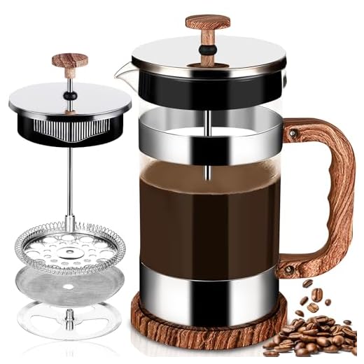 GUHAOOL French Press koffiezetapparaat, 1000 ml kleine koffiepers van roestvrij staal filter en hittebestendig glas, French press filter voor koffie of thee, cafetière, koffiepers van glas