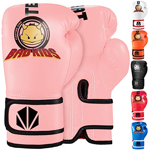 TEKXYZ Bad Kids Series Boxing Gloves - 1 Pair Synthetic Leather Kids Boxing Training Gloves with Vivid Color for Boys and Girls Age 3 to 12 Years Old