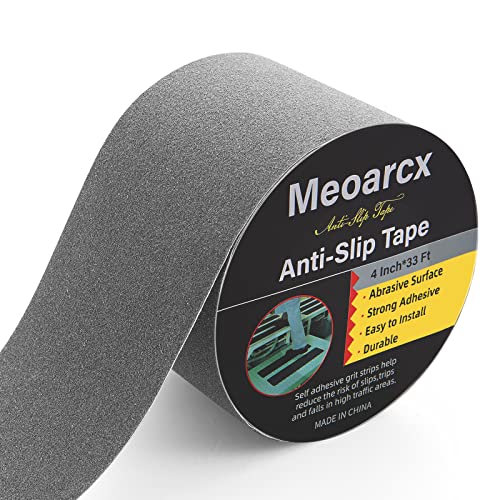 Meoarcx Heavy Duty Anti Slip Tape, 4Inch X 33Feet High Traction Grip Tape For Stairs, Waterproof Anti Slip Tape Durable Adhesive Grip Tape For Skateboards, Non Slip Tape For Outdoor Step Treads, Grey #TOP21