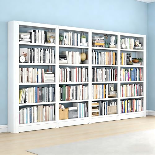 Image of Heavy Duty Metal Bookshelf, 5-Tier Industrial Bookcase with Adjustable Shelves, Large Storage Bookshelf for Living Room, Office, Library, 69 inch H x 136 inch W, White