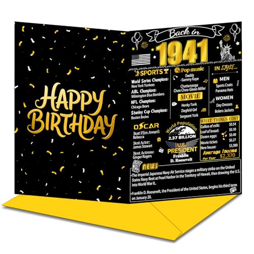 84th Birthday Card, Happy Birthday Decorations for Those Born in 1941, Best Birthday Gifts for Women Men, Grandpa Grandma, Unique Creative Gift for Mother Dad
