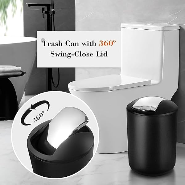 ALPIRIRAL Black Bathroom Accessories Set, 23Pcs Bath Accessory Sets Complete with Bathtub Mat, Shower Curtain Set with Hooks, Soap Dispenser, Toothbrush Holder, Qtip Holder, Trash Can, Toilet Brush by ALPIRIRAL - Used condition - Image 7
