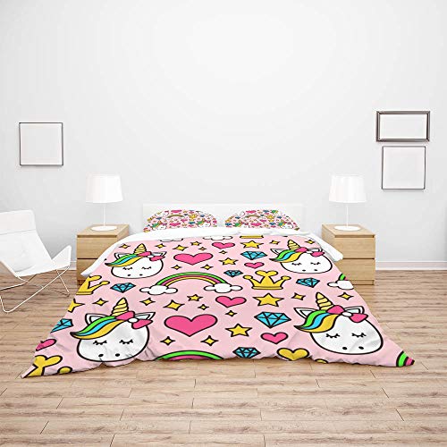 Parure de lit licorne rose double en polyester ultra doux et durable