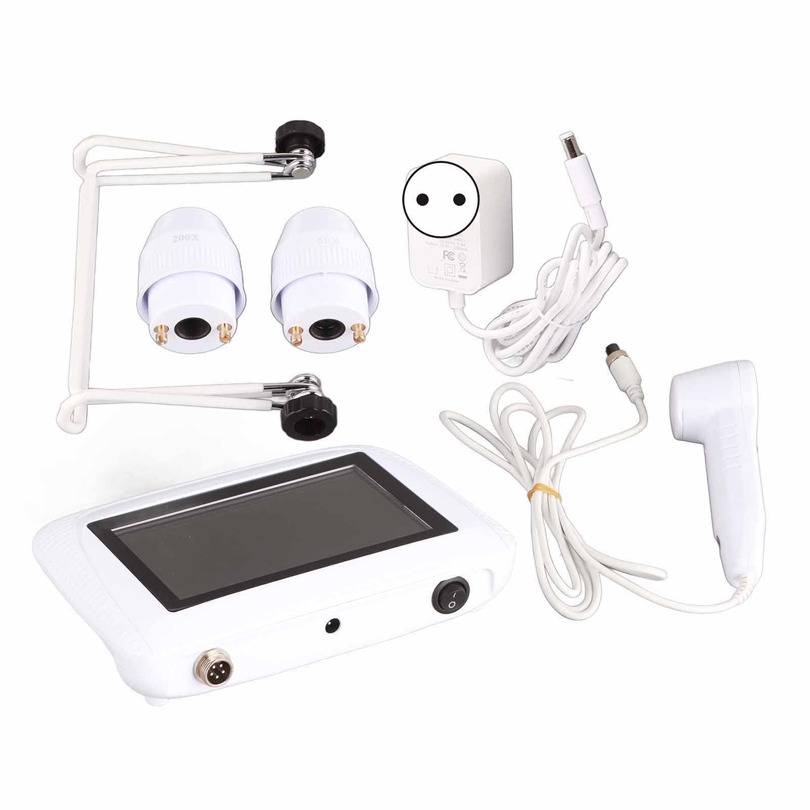 Analizzatore Diagnostico Capelli e Pelle Professionale, Tricocamera 5 Pollici con Ingrandimento 50x-200x, Rilevatore di Cuoio Capelluto, Misuratore Umidità Oleosità, Diagnosi Digitale LCD per Viso Fo