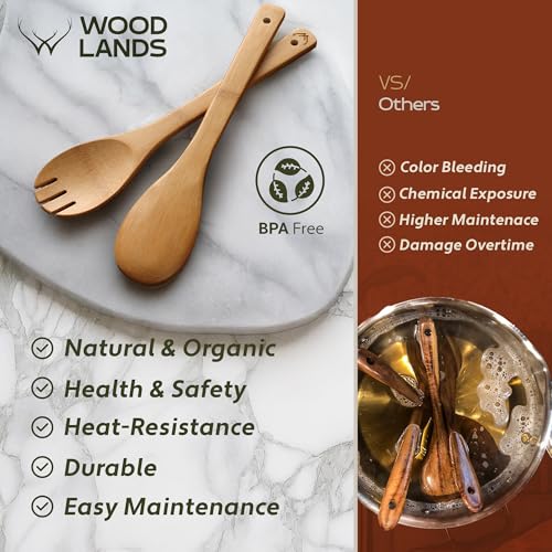 Image of Woodlands-USA Bamboo Wooden Spoons for Cooking - 6-Piece Wooden Kitchen Utensil Set - Natural Material Bamboo Spatula & wooden cooking utensils - Wooden Spatulas & Wooden Spoons Cooking Tools Set