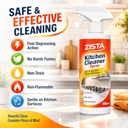 Image of ZISTA Kitchen Cleaner Spray for Oil & Grease Stain Remover, All Surface Non-Toxic & Non-Flammable Magic Degreaser Cleaning Spray for Kitchen, Chimney, Sink, Grill, Exhaust Fan & More! (500 ml)