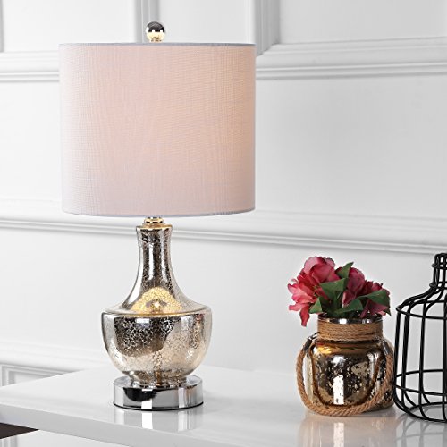 JONATHAN Y 20" Silver Glass Mini Table Lamp, Modern Bedside Lamp for Bedroom, White Linen Drum Shade, Teardrop Glass Base, LED Bulb Included, UL Listed (JYL1029B) by JONATHAN Y - Image 2
