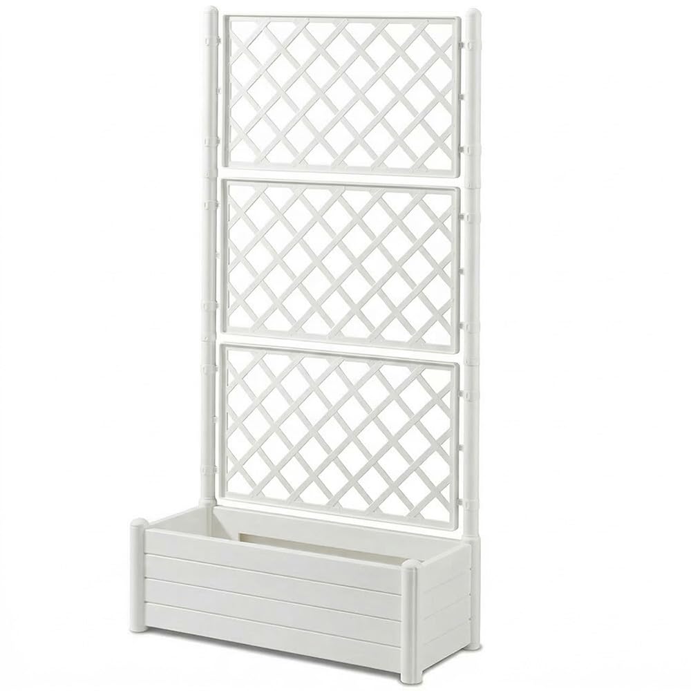 Fioriera Bianca con vaso rettangolare cm 100x43 o vaso quadrato 43x43 e Spalliera Grigliata separe' alta cm 195 graticola rampicante per piante e fiori (Fioriera rettangolare 100x43 cm)
