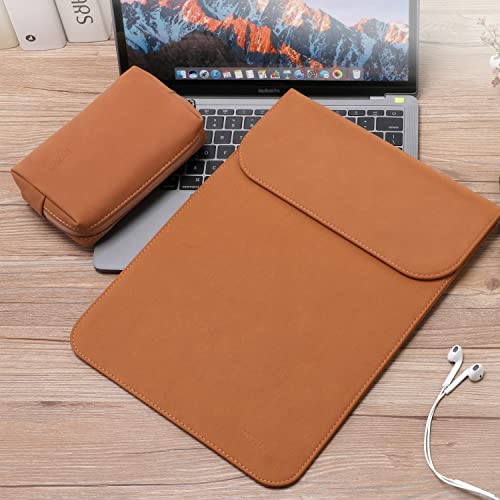 Hyzuo 15-16 Inch Laptop Sleeve Compatible With Macbook Pro 16 M2/M1 Pro/Max A2780 A2485 A2141 2019-2023, Macbook Pro Retina 15 2012-2019, Xps 15,Faux Suede Leather Case With Accessory Bag, Brown #TOP6
