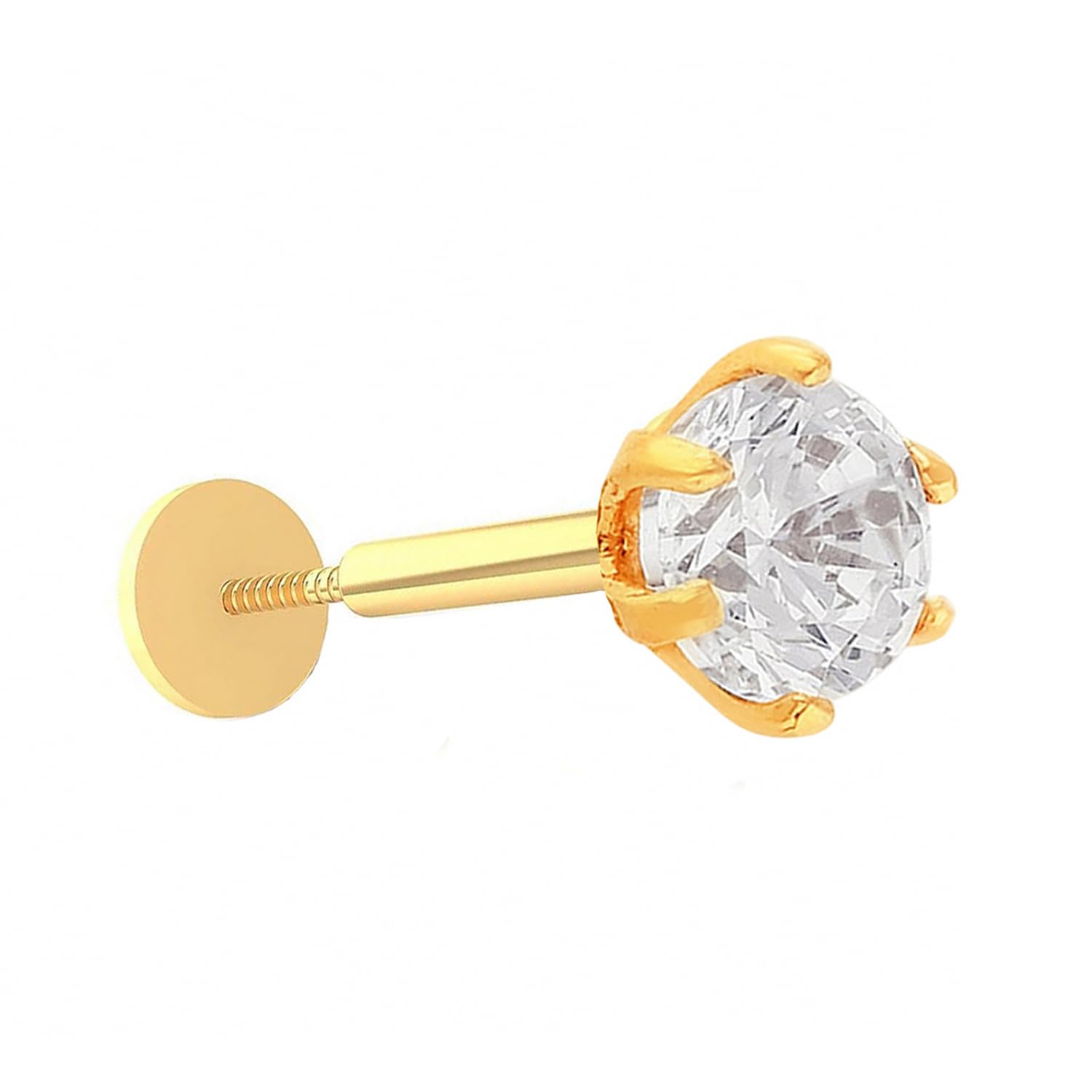 FASHIONS Gold Diamond Round Single Stone Pierced Screw Nosepin Mild Piercing Stylish Nose Ring Stud For Women & Girls (Size 4mm)