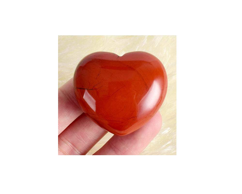 StoneStory Natural Red Stone Heart Love Carved Palm Worry Stone, Healing Crystal Stone for Chakra Energy Healing, Jewelry, Reiki, Meditation, Massage and Decoration Pack of 2 (Red Stone 1#)