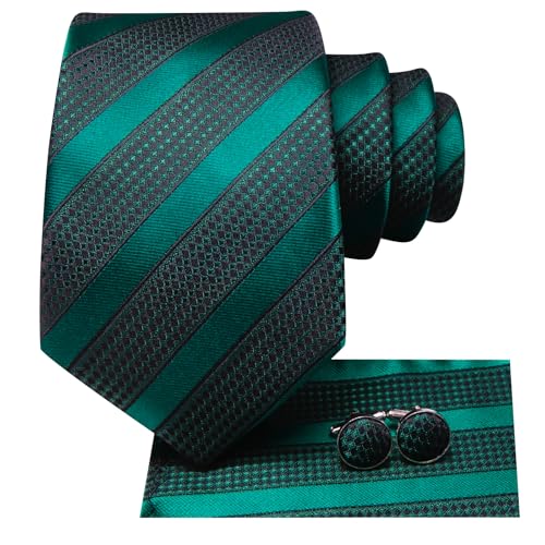 Image of Hi-Tie Silk Ties for Men Plaid Paisley Striped Necktie Pocket Square Cufflinks Set Formal Business