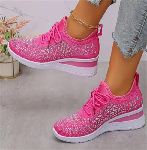 Women's Glittery Rhinestone Fashion Breathable Wedge Sneakers, Sparkly Bling Wedding Dressy Tennis Shoes for Bride4