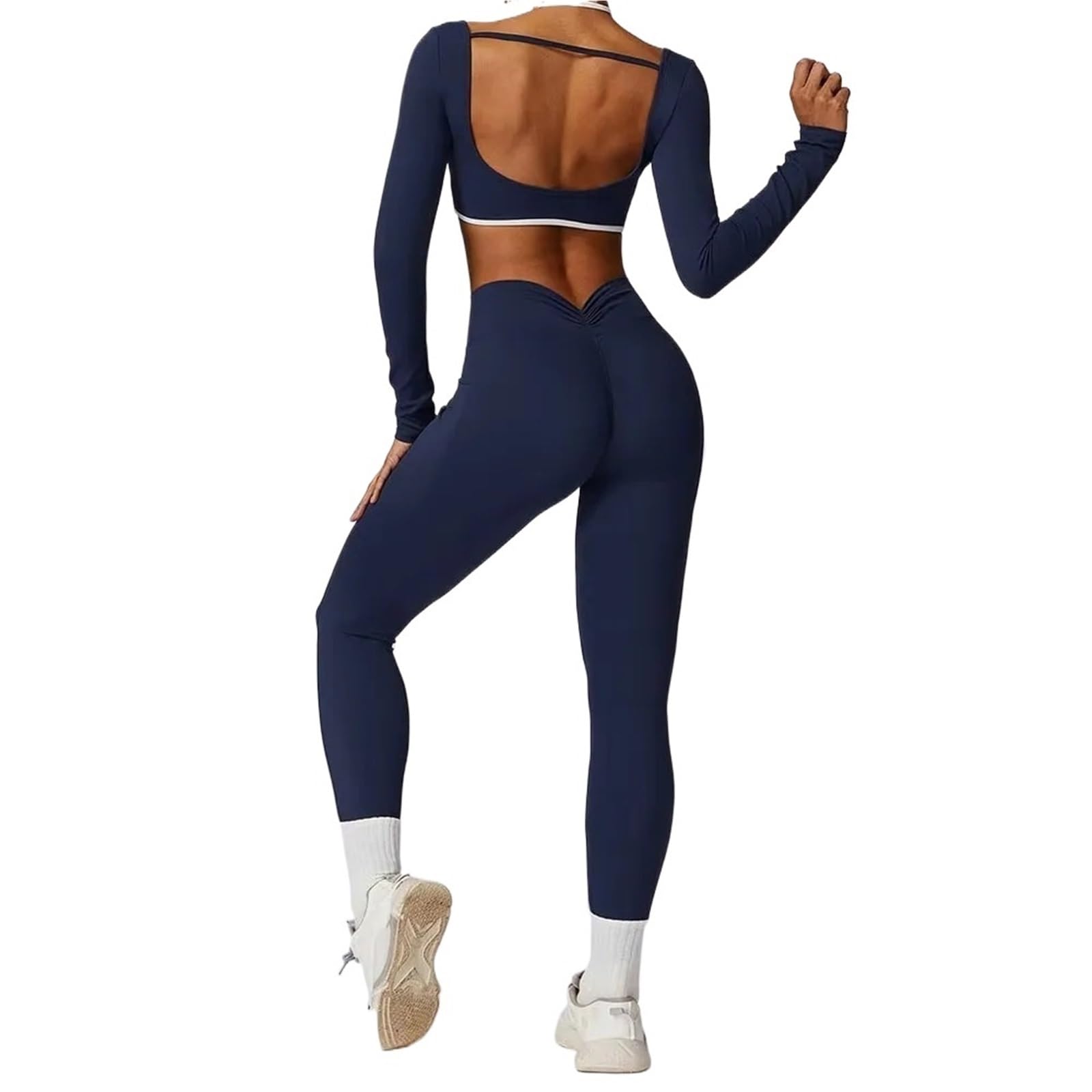 Completo yoga Set da yoga 2 pezzi push up abbigliamento sportivo leggings palestra reggiseno fitness crop top tute sportive a maniche lunghe per lo sport
