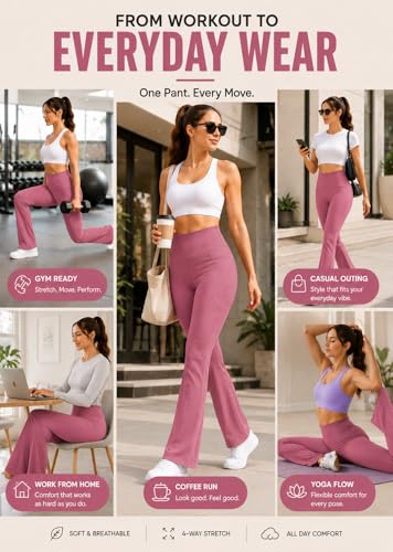 Image of Women's High Waist Bootcut Yoga Pants with Pockets | Flared Leggings for Women | Stretchable Gym Workout Pants | Tummy Control Activewear | Lounge & Travel Wear