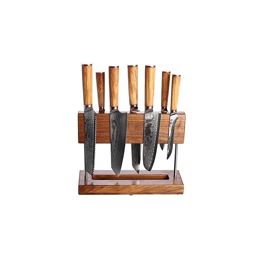 Damascus-Steel-Chefs-Knife-8-piece-Set-With-Magnetic-Knife-Holder-Professional-Kitchen-Knife-Set-Maple-Handle Damascus Steel Chef's Knife 8-piece Set With Magnetic Knife Holder Professional Kitchen Knife Set Maple Handle