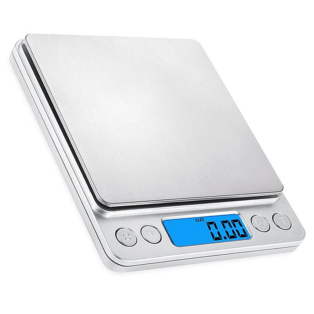 FeicuanDigital Kitchen Scales 0.1g/0.01oz Max 3kg/6.6lb - Food Scale with Backlit LCD Display Large Number Stainless Steel Electronic Scales Multifunctional Weighing for Cooking, Baking, Home