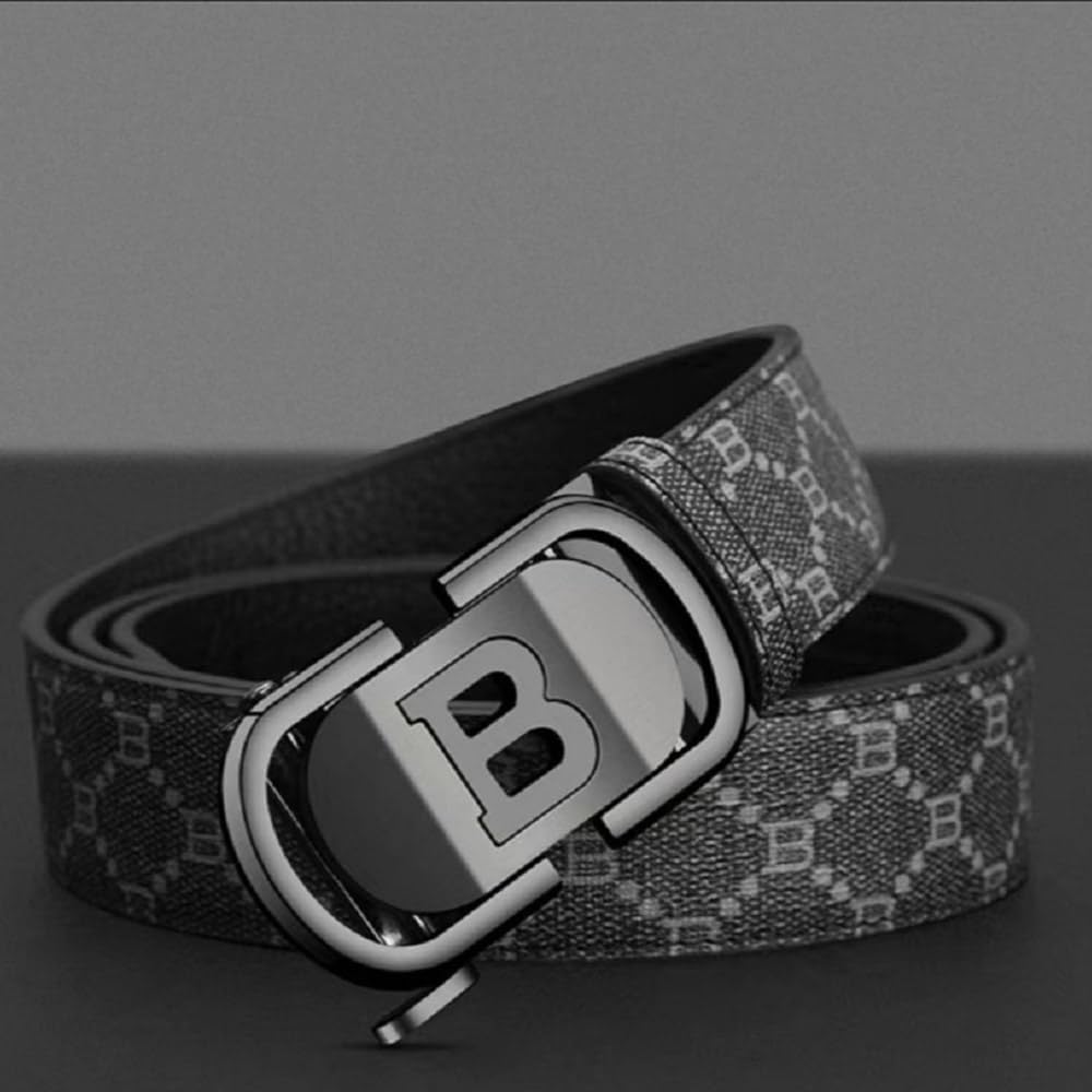 Mens Designer Ratchet Belts for Casual Jeans with Letters B,Leather Belts with Automatic Slide Buckle image 2