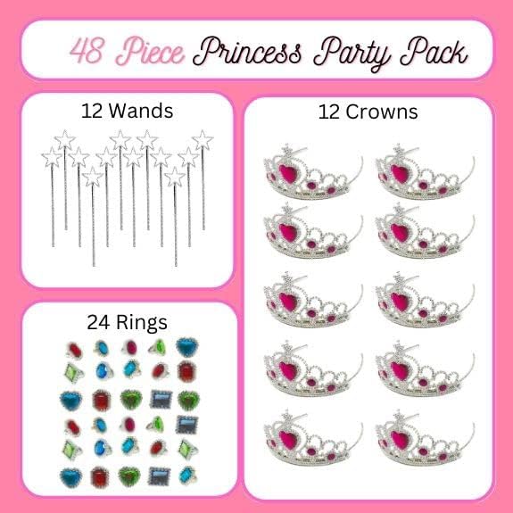 Miniatura 2 de Podzly - Juego de joyas de princesa de 48 piezas - 12 tiaras, 12 varitas, 24 anillos - Perfecto para juegos de simulación, cumpleaños y recuerdos de