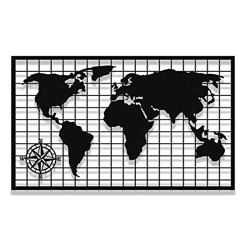 MIGNATIS Mapa del mundo, decoración de pared, 100 x 65 cm, arte de pared, decoración del hogar y la oficina, decoración de la habitación, metal, a cuadros, colgar en la pared, inspirador, para todas