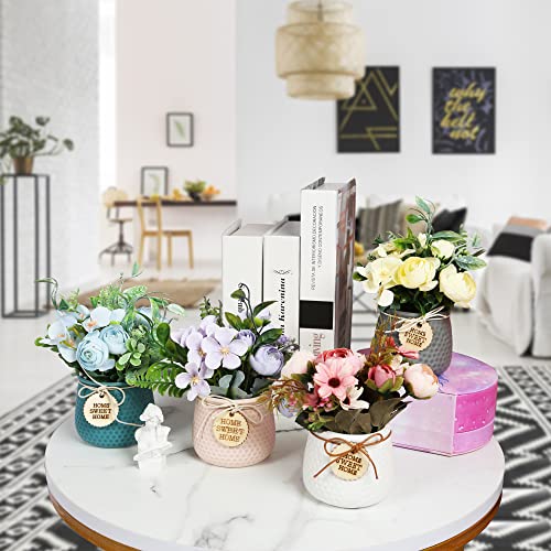Stfxmy Artificial Flower Plants - 4 Pack Mini Potted Fake Plants, Artificial Camellia Flowers For Home Bathroom Bedroom Kitchen Office Decor #TOP6