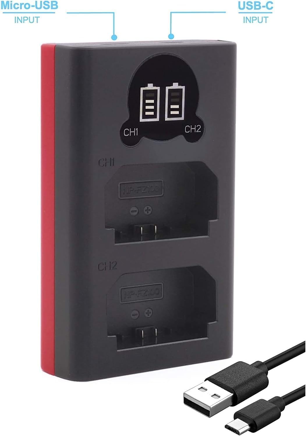 Baxxtar Set NP-FZ100 batería 2600mAh con Cargador 18582 USB-C Dual LCD