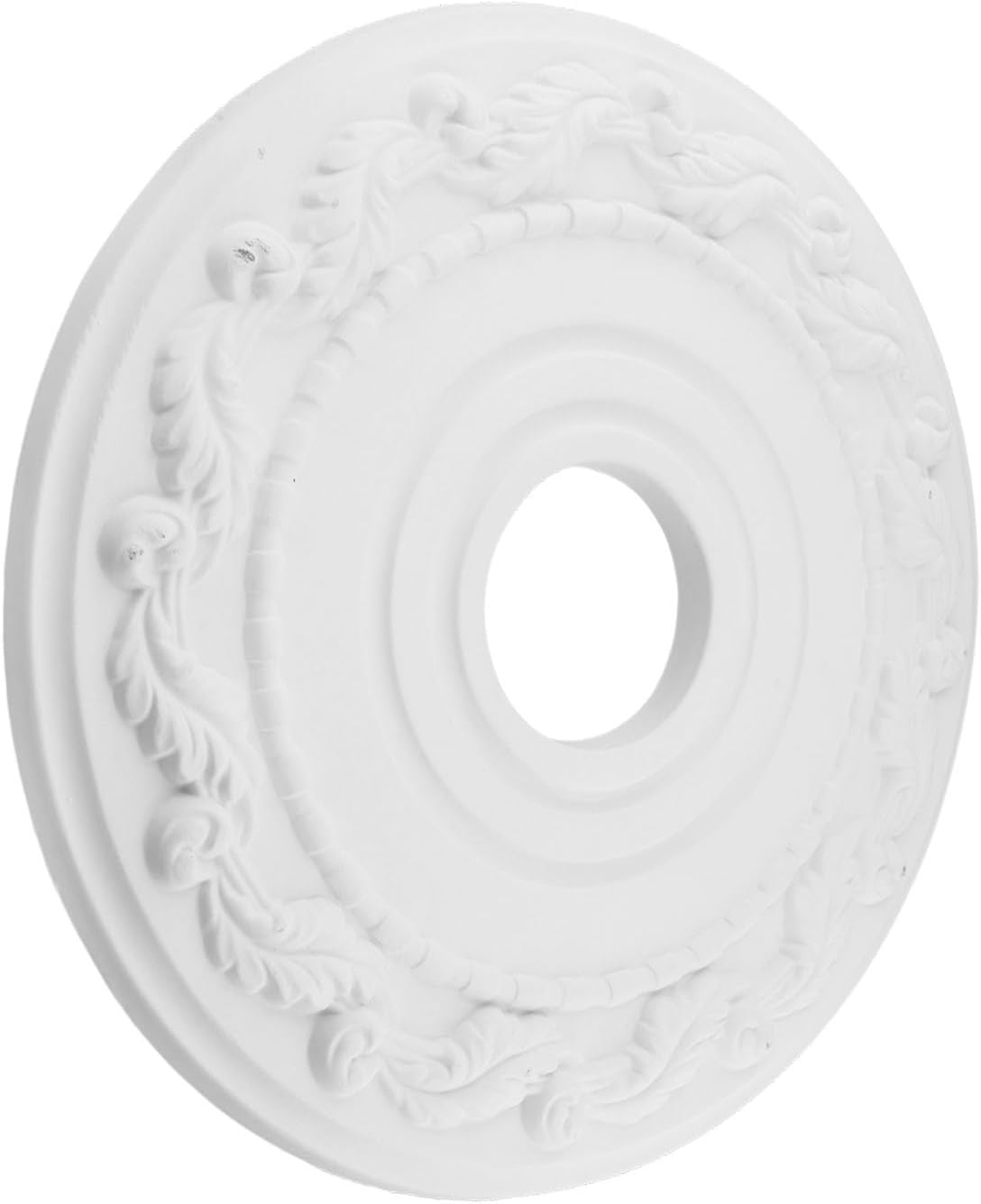 Round 406mm Ceiling Light Medallion in White, PU Decorative Cover Plate for Chandelier or Fan, 16 Inch Retro Design for Home & Garden Decoration