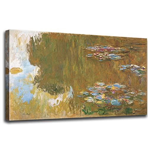 msspart The Water Lily Pond by Claude Monet Famous Painting Canvas Prints Wall Art, Large Classic Artwork Picture Print with Framed and Stretched Wall Decor for Office Home Decoration -20"x40"