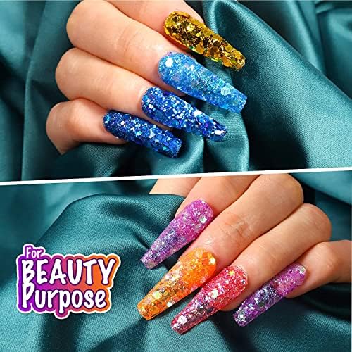 Holographic Chunky Glitter, 15 Colors Craft Glitter for Resin, with 5PCS Mixing Spoon, LEOBRO Cosmetic Glitter for Nail Body Eye Face, Resin Glitter Flakes Sequins for Art Crafts Jewelry Making