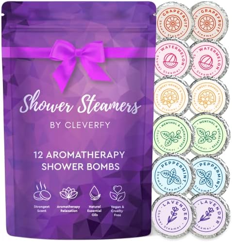 Cleverfy Shower Steamers Aromatherapy - Pack of 12 Shower Bombs with Essential Oils. Self Care and Relaxation Birthday Gifts for Women and Men. Purple Set
