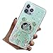 Rnrieyta Miagon Bear Astronaut Glitter Stand Case for iPhone 14 Pro Max,Bling Transparent Soft Quicksand Protective Slim Shockproof Cover with Astronaut Holder Kickstand,Green