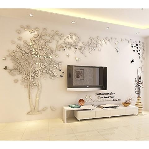 Kenmont 3D DIY Huge Couple Tree Wall Decals Crystal Acrylic Wall Stickers Art Mural Wall Decor for Living Room Bedroom Nursery Home Decoration (Large, Silver, Right) Cover