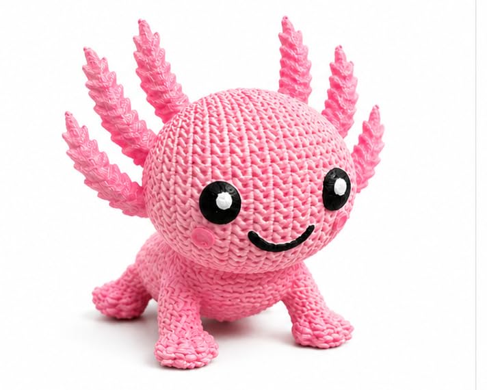 Pink Axolotl Figurine Toy with Knit Texture, Kawaii Design | Crochet-Look Finish, Kids Collectible, Smiling Face Detail, Desk Decor, Soft Pink Colour-image-43