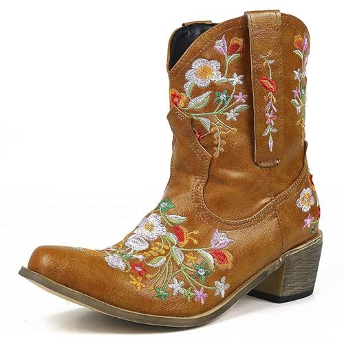 MJGkhiy Botas altas Botas Largas Mujer Botas Equitación Vintage Cordones Botas Western Botas Largas Moda Cowboy Boots Anfibios Botines Tacón Bloque, amarillo, 38 EU